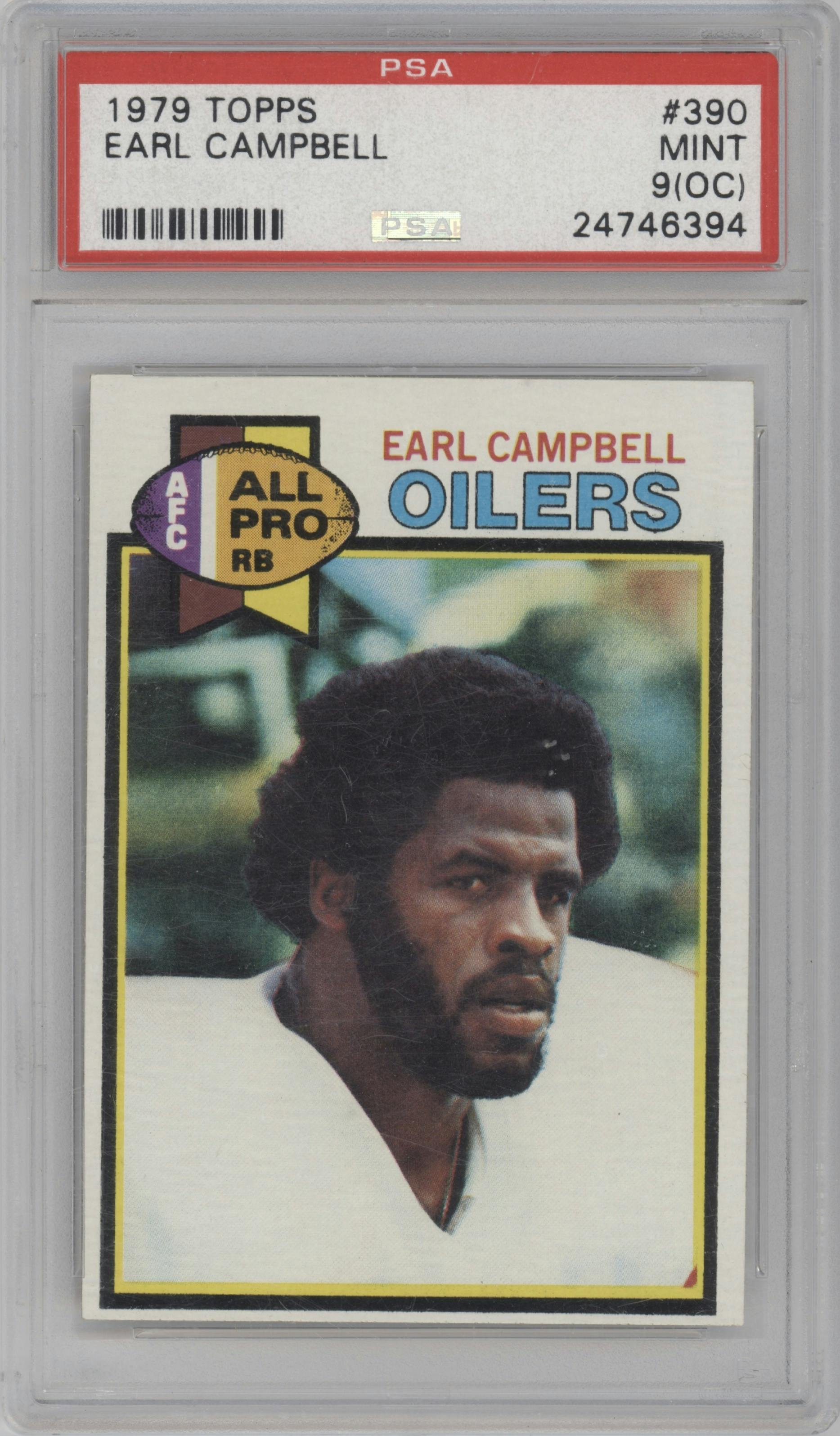 Earl Campbell from the 1979 Topps set graded by PSA and given an overall grade of 9.