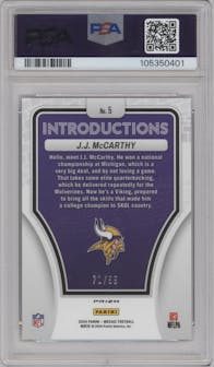 J.J. McCarthy from the 2024 Panini Mosaic set featuring a Blue Mosaic parallel graded by PSA and given an overall grade of 10.