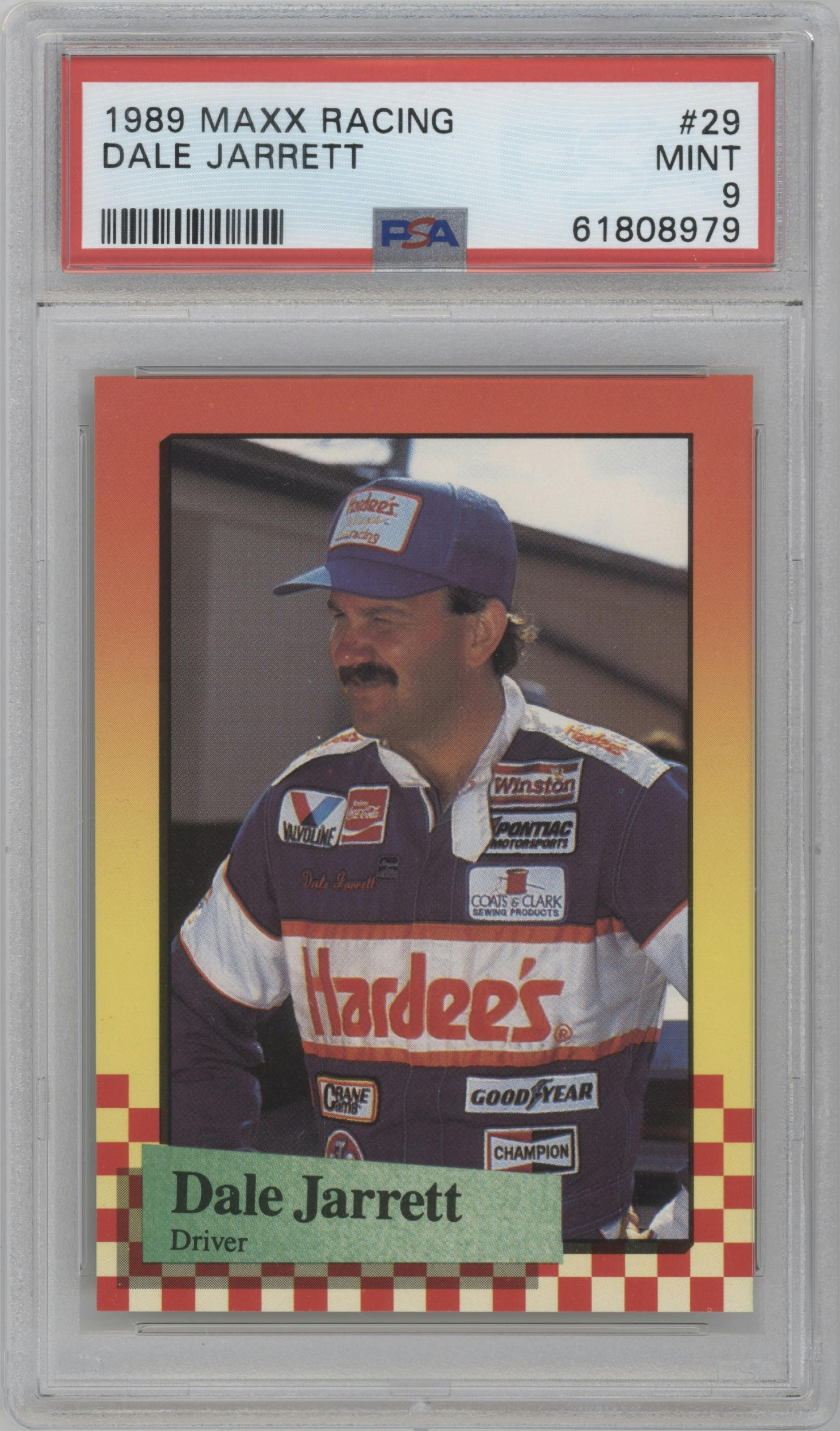 Dale Jarrett from the 1989 Maxx set graded by PSA and given an overall grade of 9.