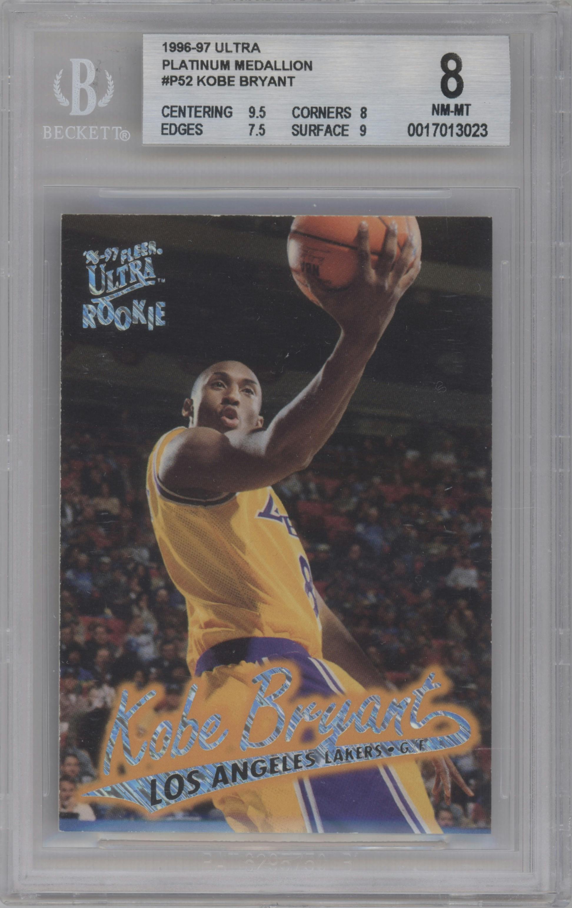 Kobe Bryant from the 1996-97 Fleer Ultra set graded by Beckett and given an overall grade of 8.