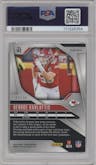 George Karlaftis from the 2024 Panini Prizm set featuring a No Huddle Neon Green parallel graded by PSA and given an overall grade of 10.