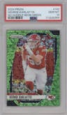 George Karlaftis from the 2024 Panini Prizm set featuring a No Huddle Neon Green parallel graded by PSA and given an overall grade of 10.