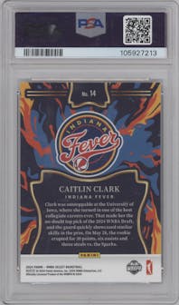 Caitlin Clark from the 2024 Panini Select WNBA set graded by PSA and given an overall grade of 10.