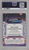 Jackson Merrill from the 2024 Topps Cosmic Chrome set featuring a Orange Galactic Refractor parallel graded by PSA and given an overall grade of 9.
