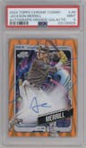 Jackson Merrill from the 2024 Topps Cosmic Chrome set featuring a Orange Galactic Refractor parallel graded by PSA and given an overall grade of 9.