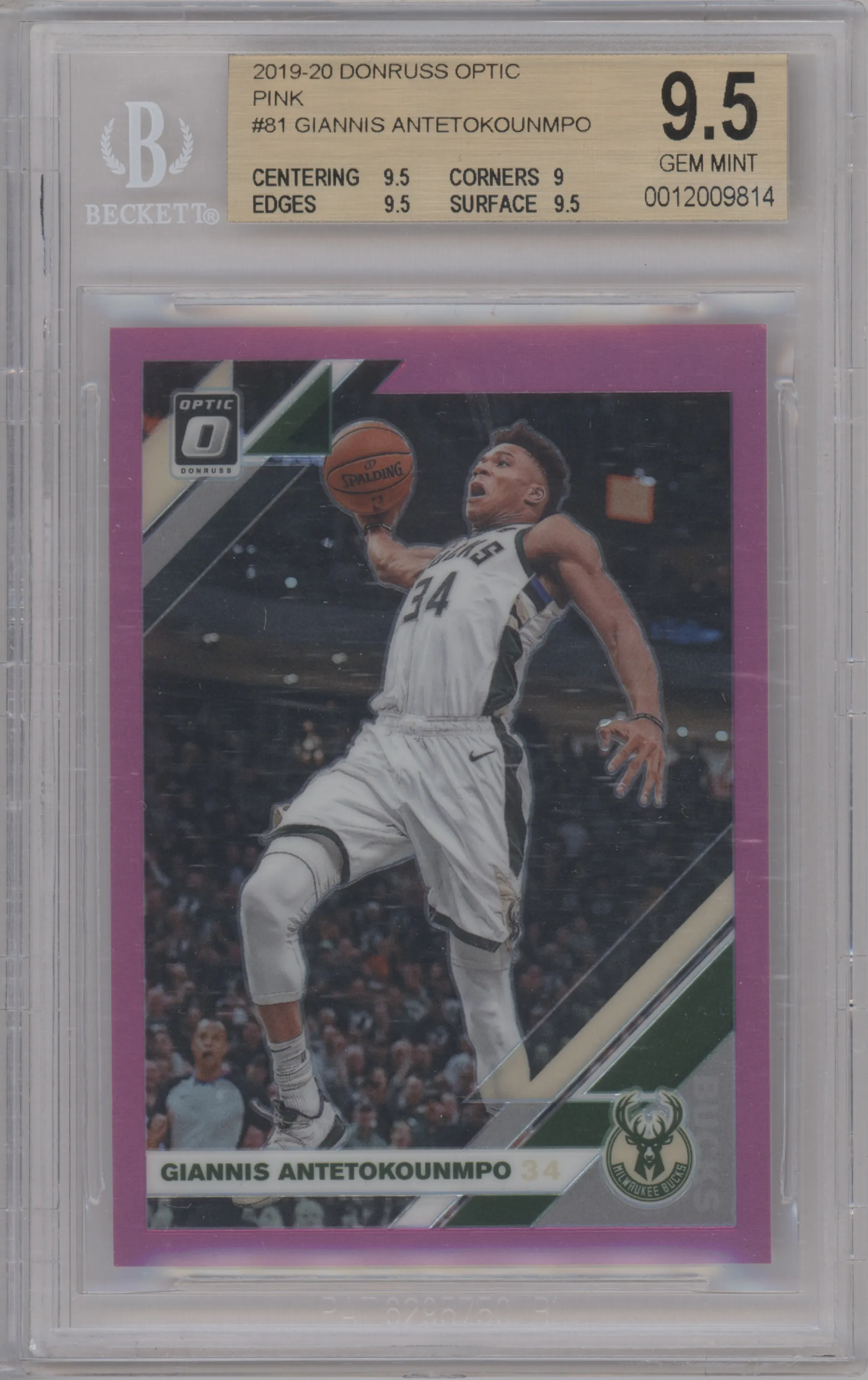 2019 Panini Donruss Optic Giannis Antetokounmpo Pink BGS 9.5
