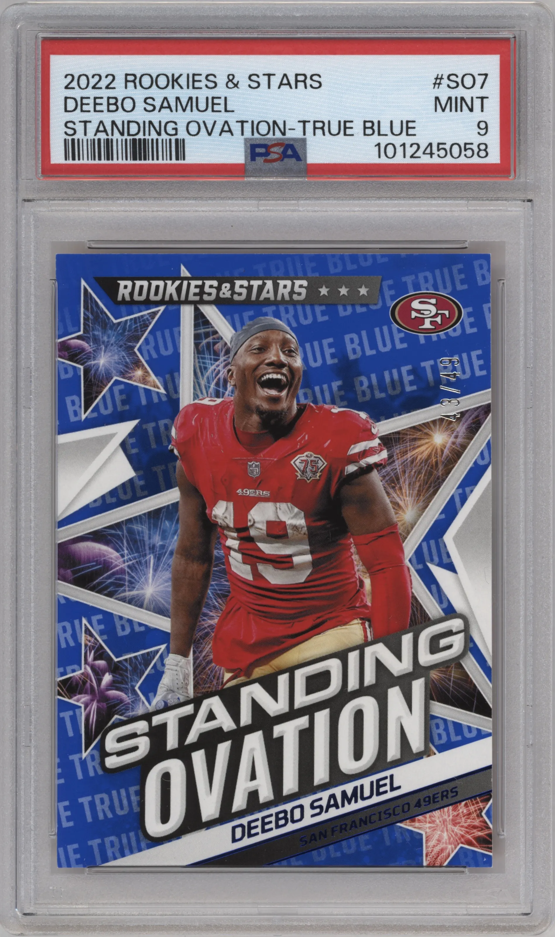 2022 Panini Rookies & Stars Standing Ovation Deebo Samuel True Blue PSA 9