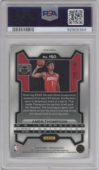 Amen Thompson from the 2023-24 Panini Prizm set featuring a Fast Break Red parallel graded by PSA and given an overall grade of 10.