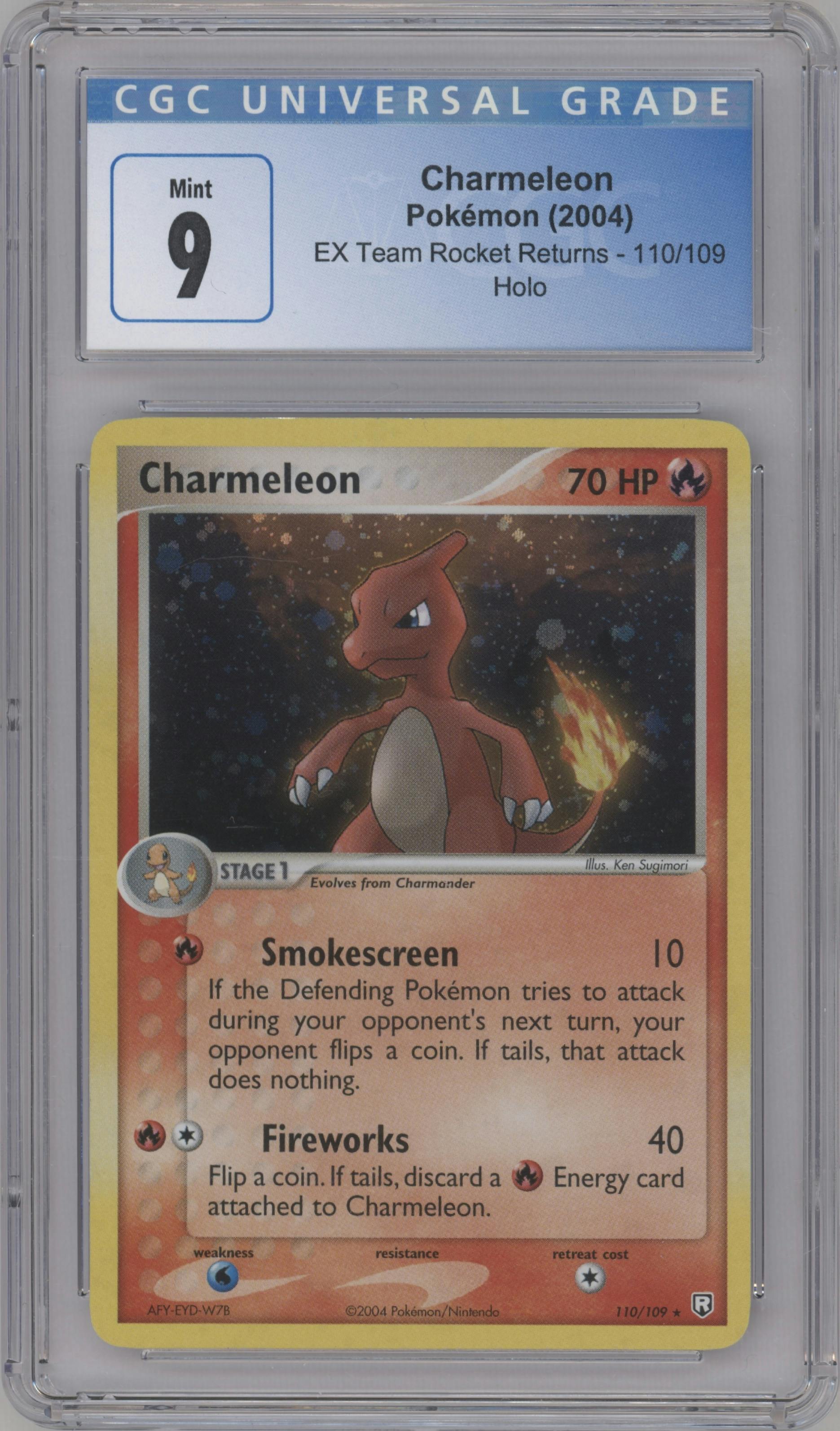 Charmeleon from the 2004 Pokemon EX set graded by CSG and given an overall grade of 9.