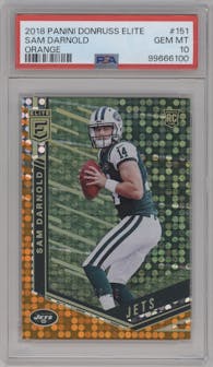 Sam Darnold from the 2018 Panini Donruss Elite set featuring a Orange parallel graded by PSA and given an overall grade of 10.