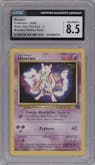 Mewtwo from the 1999 Pokemon set featuring a Movie Promo parallel graded by CSG and given an overall grade of 8.5.