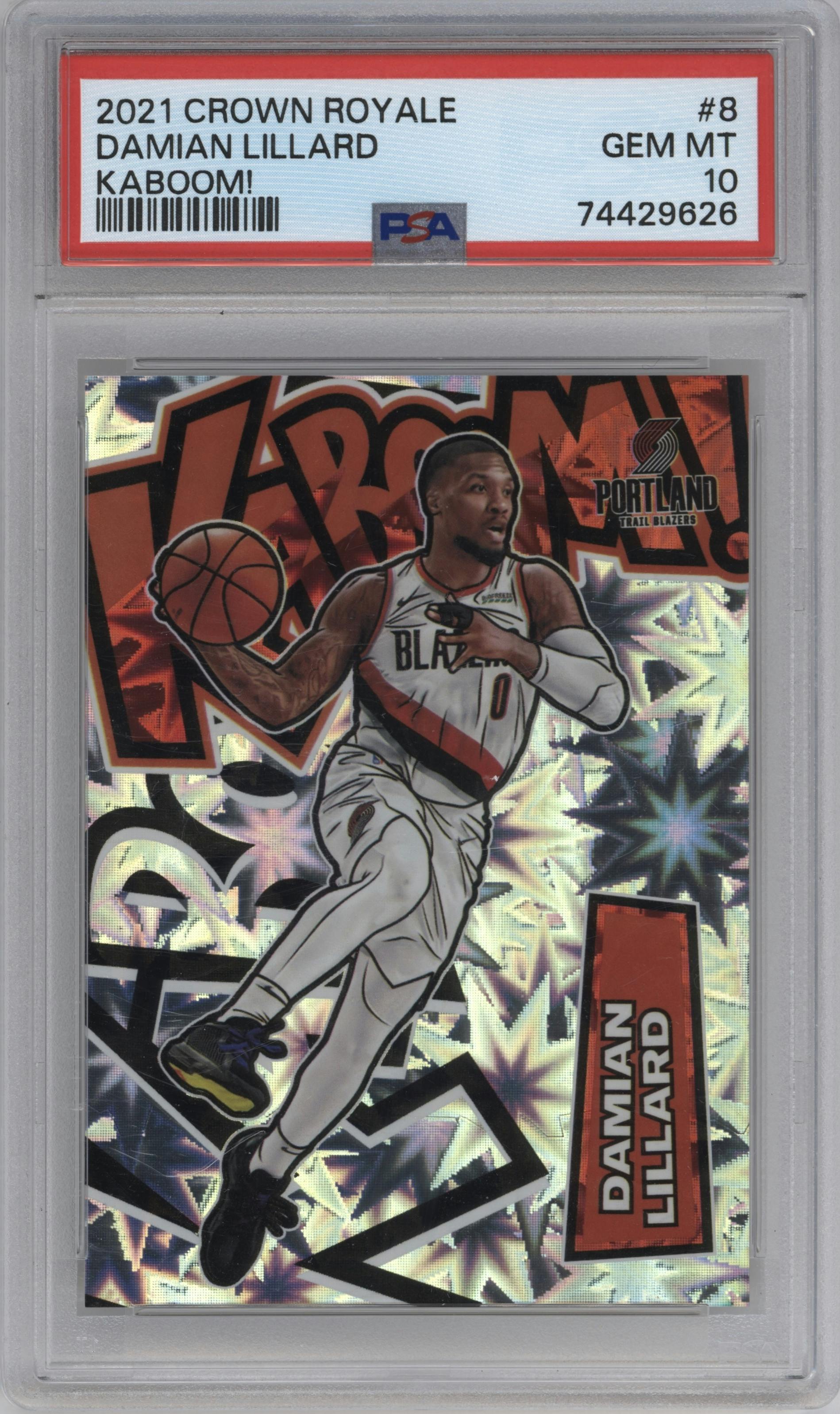 Damian Lillard from the 2021-22 Crown Royale set graded by PSA and given an overall grade of 10.