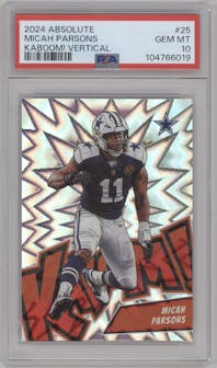 Micah Parsons from the 2024 Panini Absolute set graded by PSA and given an overall grade of 10.