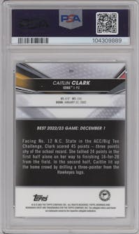 Caitlin Clark from the 2022-23 Bowman University Best set graded by PSA and given an overall grade of 10.