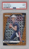 Drake Maye from the 2024 Panini Prizm set featuring a Lazer Prizm parallel graded by PSA and given an overall grade of 9.