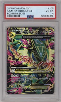 M Rayquaza EX from the 2015 Pokemon XY set graded by PSA and given an overall grade of 4.