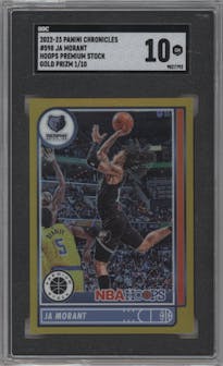 Ja Morant from the 2022-23 Panini Chronicles  set featuring a Gold parallel graded by SGC and given an overall grade of 10.
