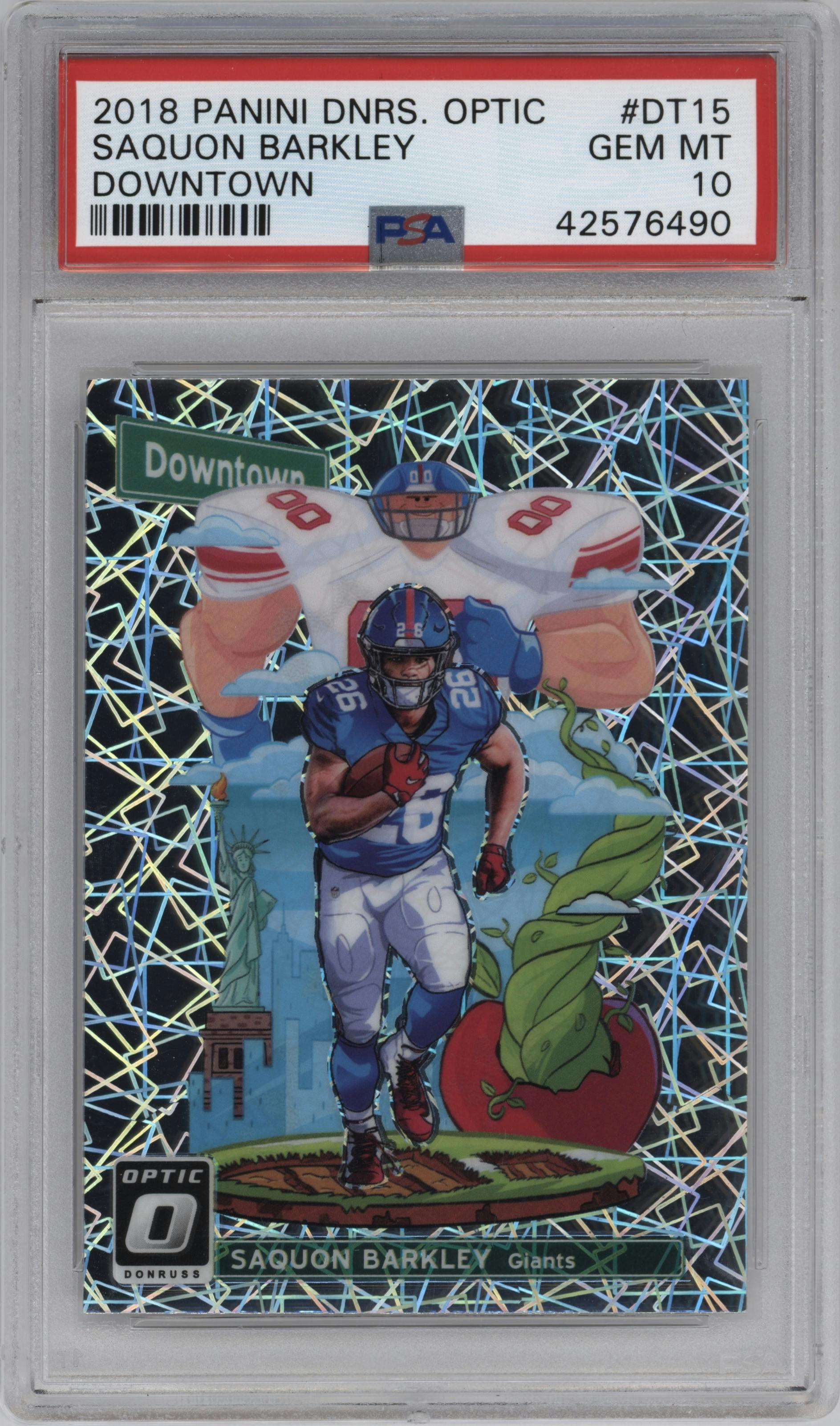 Saquon Barkley from the 2018 Panini Donruss Optic set graded by PSA and given an overall grade of 10.