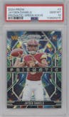 Jayden Daniels from the 2024 Panini Prizm set featuring a Green Wave parallel graded by PSA and given an overall grade of 10.