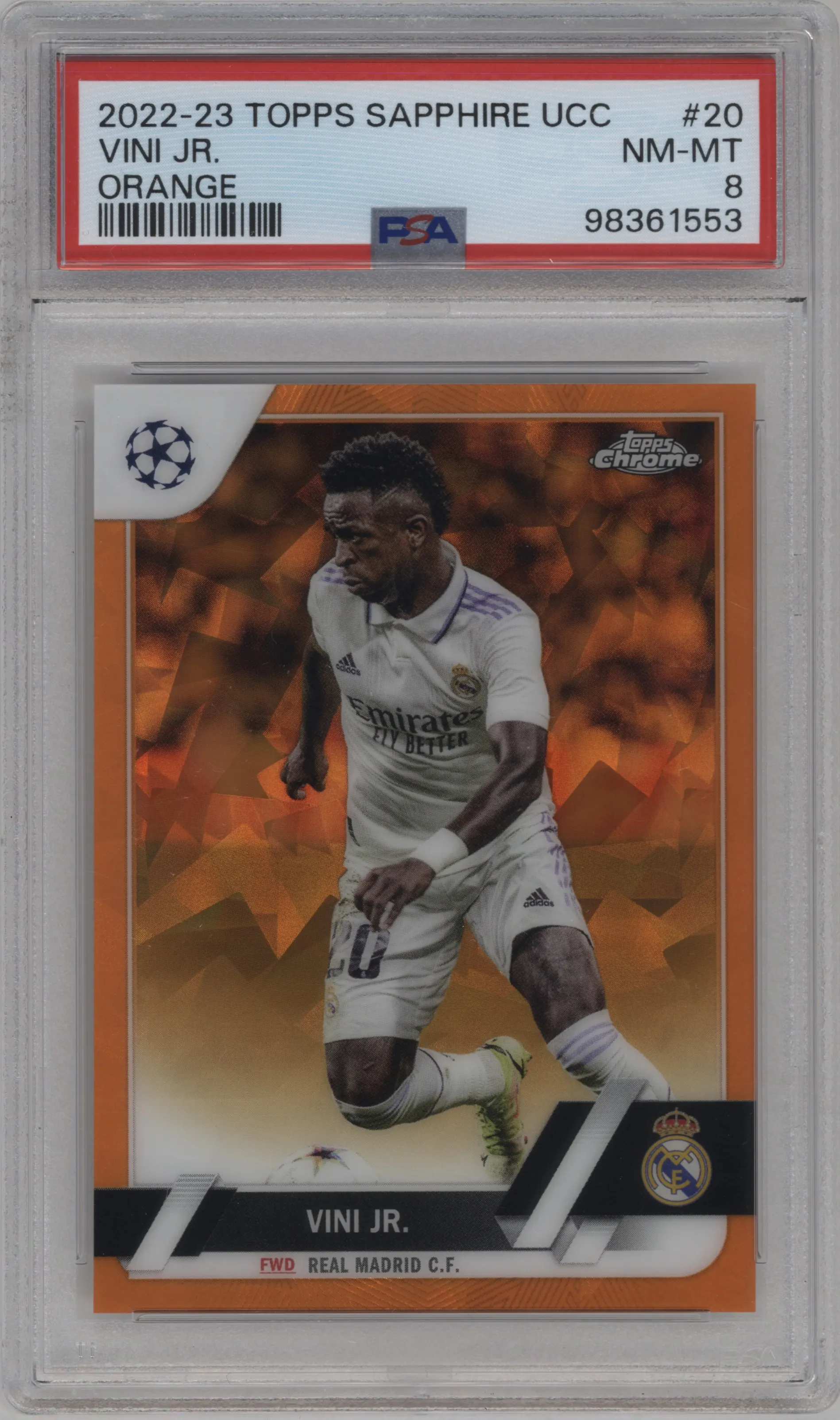 2022 Topps Chrome Sapphire Edition UEFA Club Competitions Vini Jr. Orange #20 PSA 8