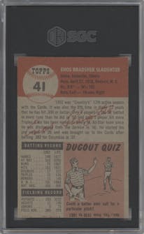 Enos Slaughter from the 1953 Topps set graded by SGC and given an overall grade of 6.