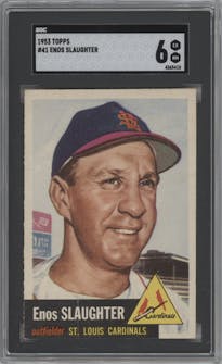 Enos Slaughter from the 1953 Topps set graded by SGC and given an overall grade of 6.