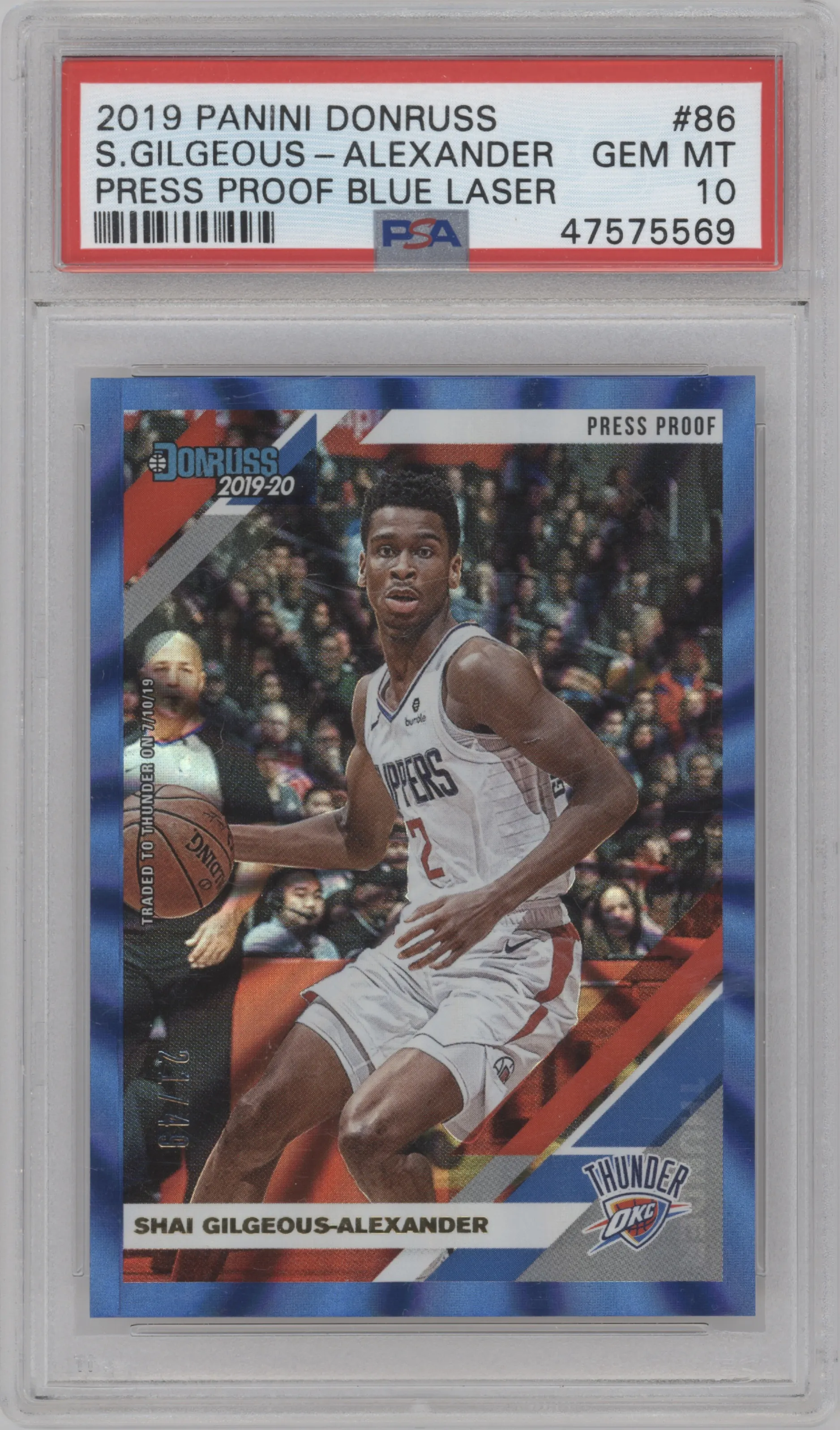 2019 Panini Donruss Shai Gilgeous-Alexander Press Proof Blue Laser #86 PSA 10