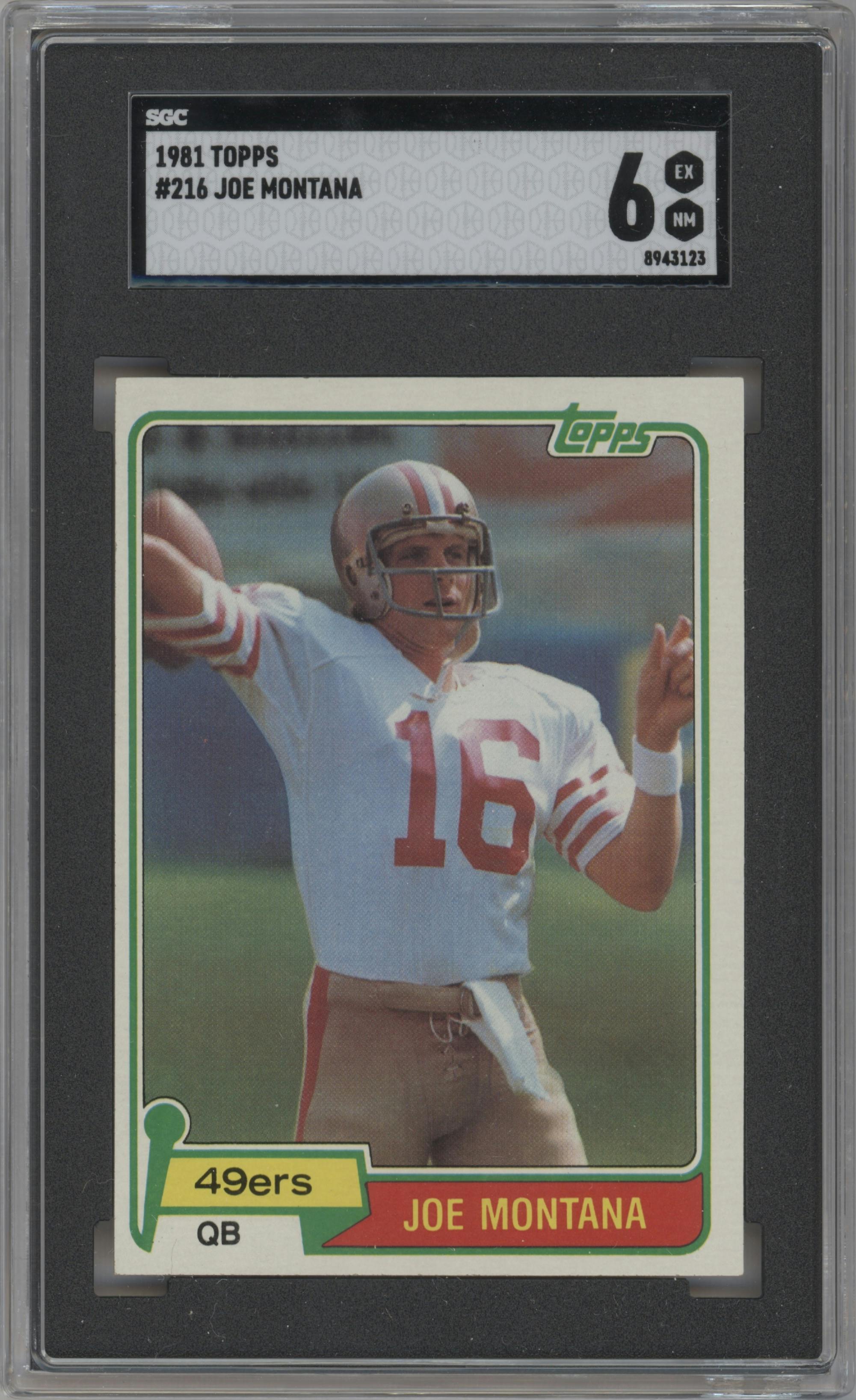 Joe Montana from the 1981 Topps  set graded by SGC and given an overall grade of 6.