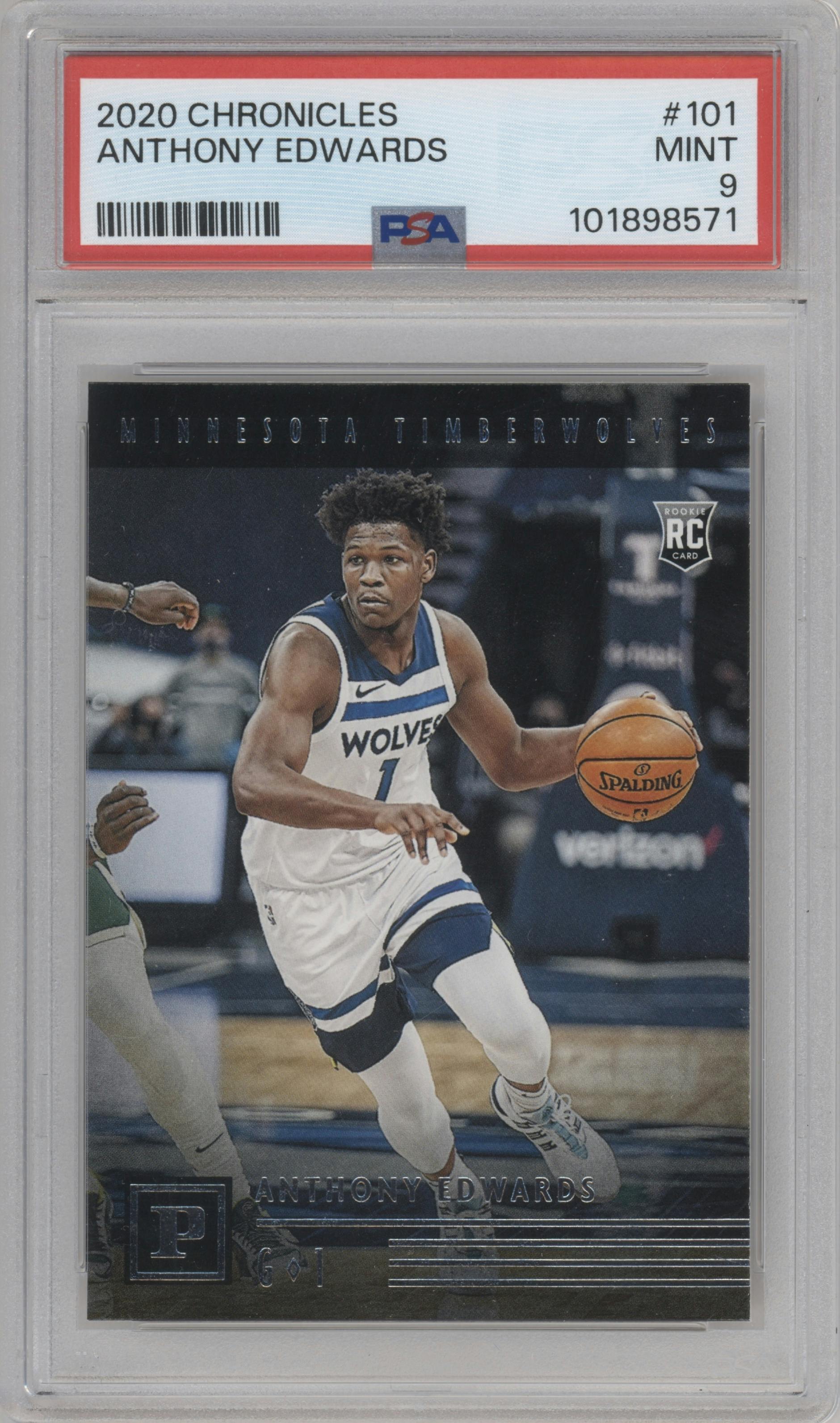 Anthony Edwards from the 2020-21 Panini Chronicles set graded by PSA and given an overall grade of 9.