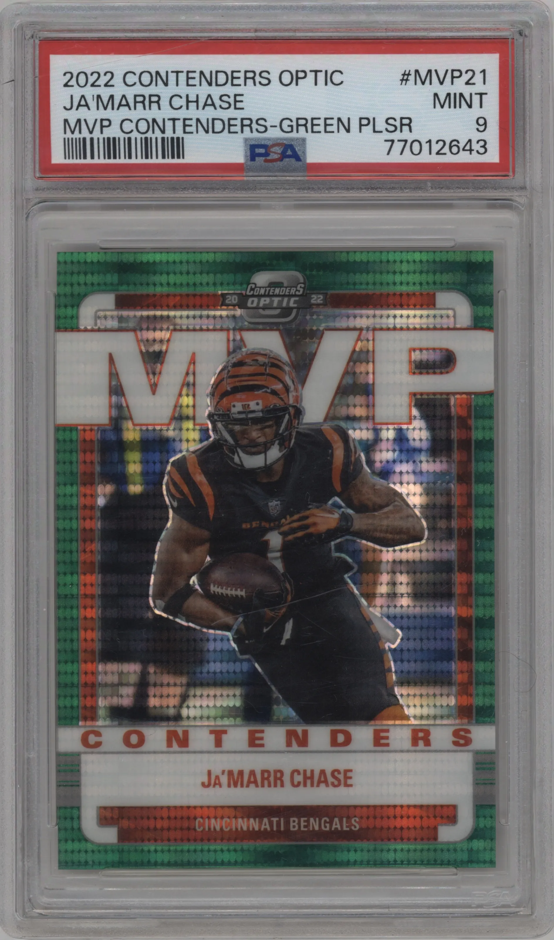 2022 Panini Contenders Optic MVP Contenders Ja'Marr Chase Green Pulsar PSA 9