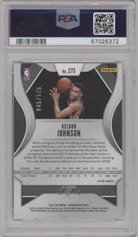 Keldon Johnson from the 2019-20 Panini Prizm set featuring a Fast Break Blue parallel graded by PSA and given an overall grade of 10.