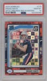 Drake Maye from the 2024 Donruss set featuring a Red Pandora parallel graded by PSA and given an overall grade of 10.