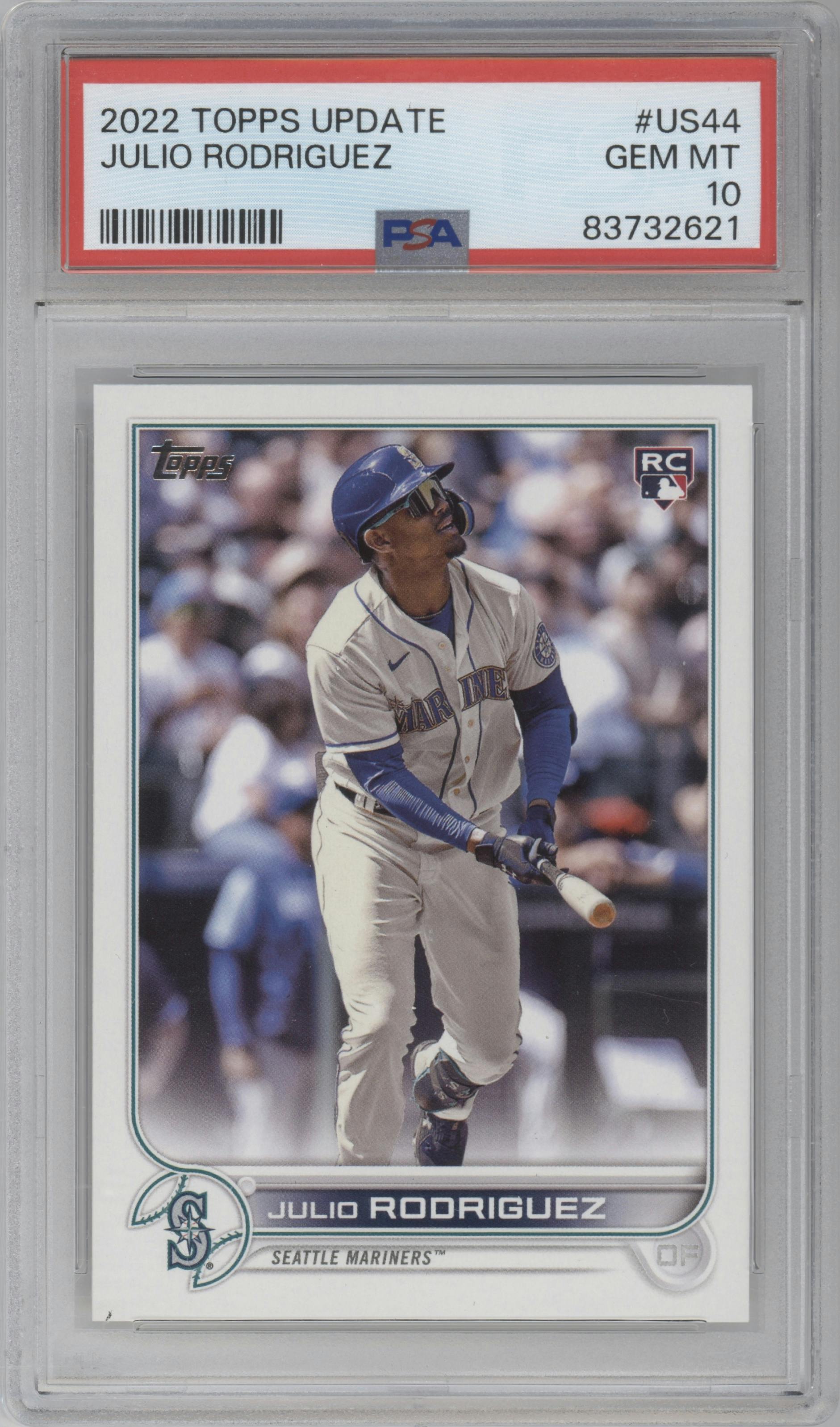 Julio Rodriguez from the 2022 Topps Update  set graded by PSA and given an overall grade of 10.