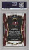 Tom Brady from the 2020 Panini Select set featuring a Silver Prizm parallel graded by PSA and given an overall grade of 10.