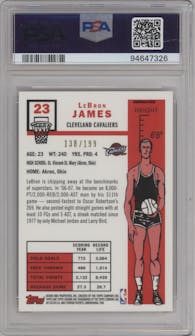 LeBron James from the 2007-08 Topps Chrome set featuring a Orange Refractor parallel graded by PSA and given an overall grade of 9.