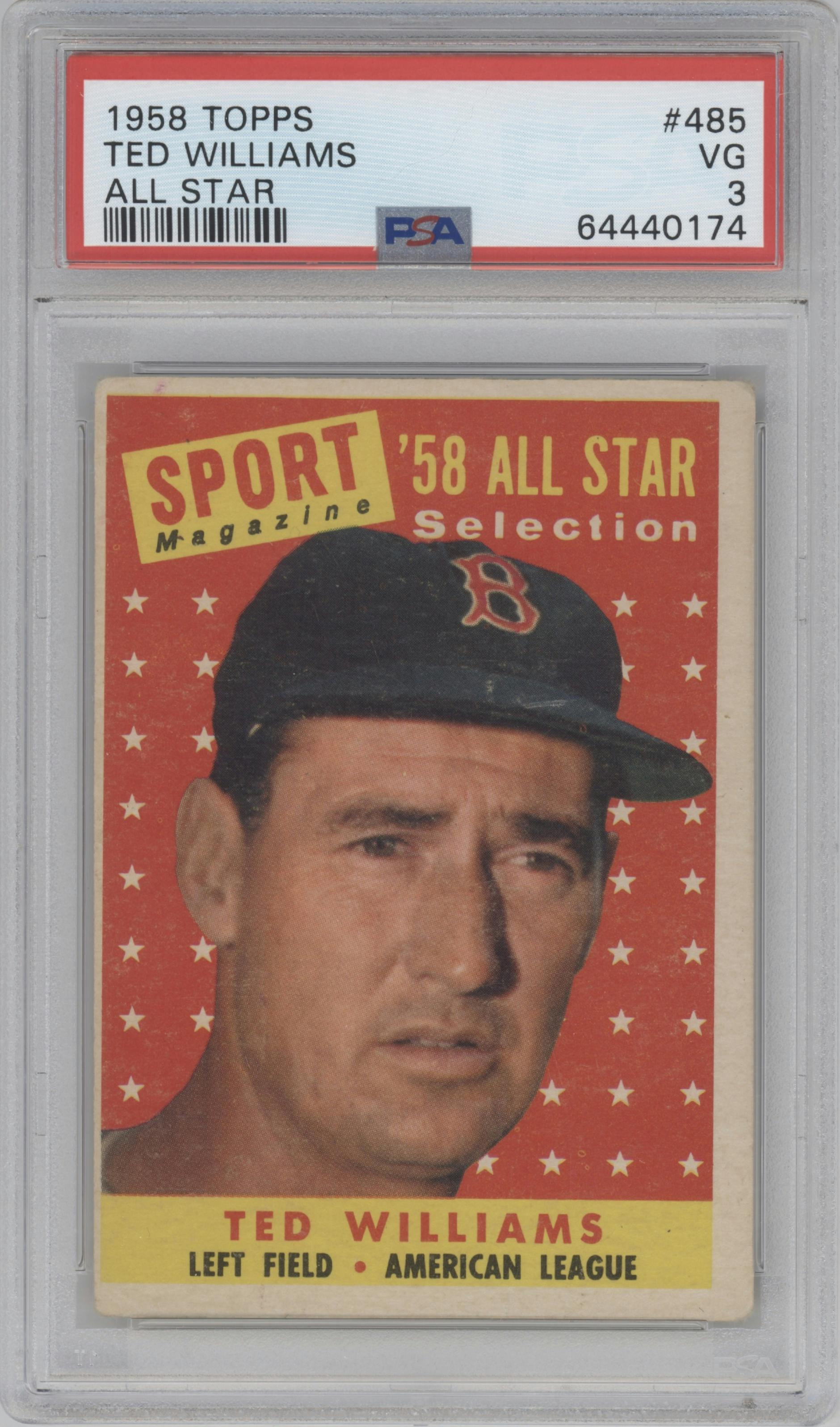 Ted Williams from the 1958 Topps set graded by PSA and given an overall grade of 3.