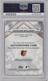 Jackson Holliday from the 2023 Bowman Sterling set featuring a Orange Refractor parallel graded by PSA and given an overall grade of 10.