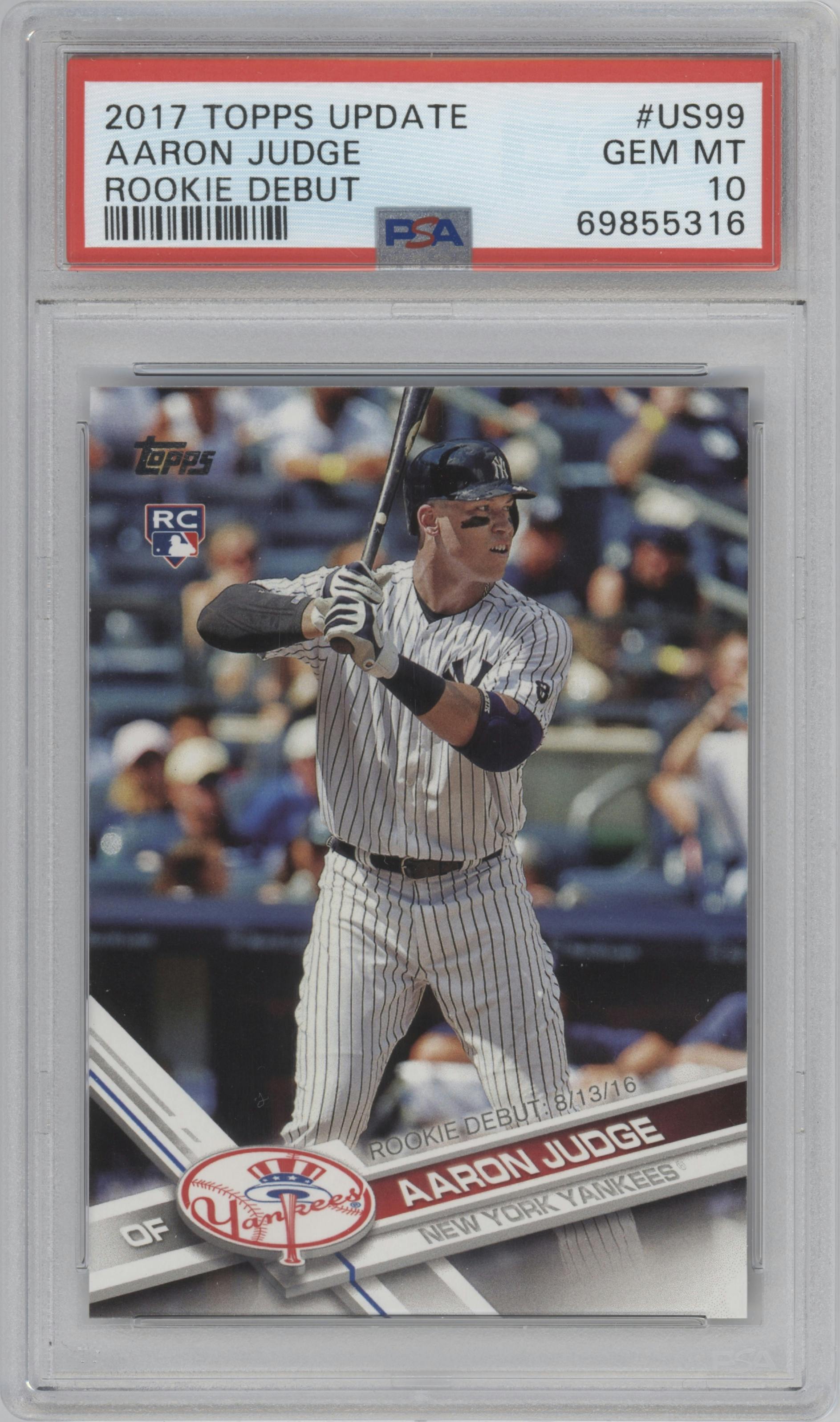Aaron Judge from the 2017 Topps Update set graded by PSA and given an overall grade of 10.