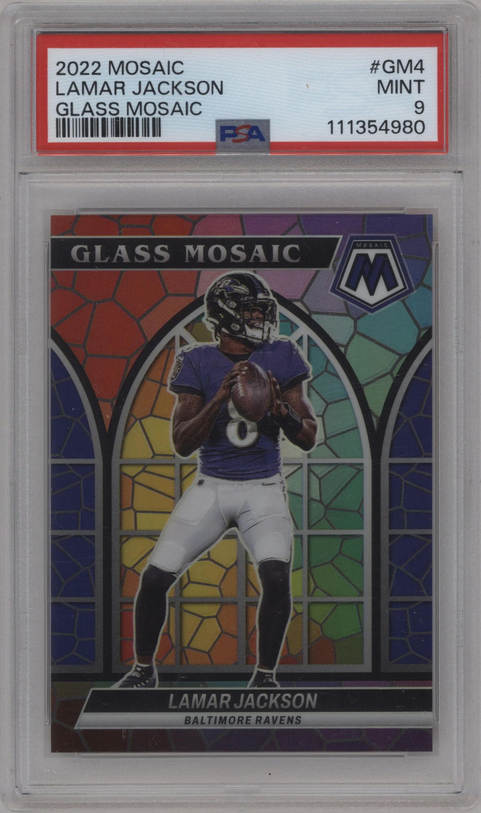 2022 Panini Mosaic Glass Mosaic Lamar Jackson #GM-4 PSA 9