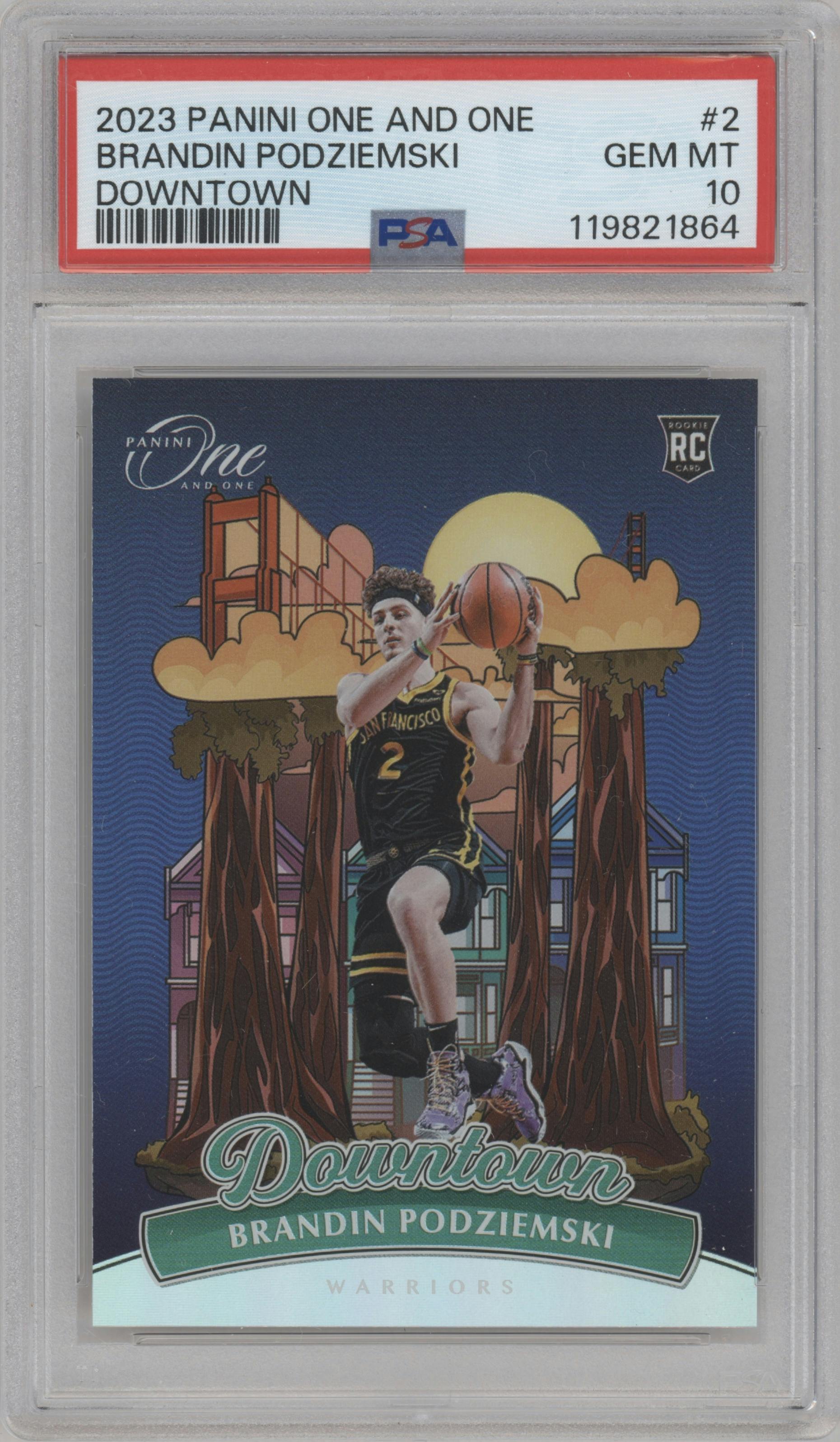 Brandin Podziemski from the 2023-24 Panini One and One set graded by PSA and given an overall grade of 10.