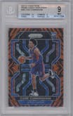 Cade Cunningham from the 2021-22 Panini Prizm  set featuring a Choice Tiger Stripe parallel graded by Beckett and given an overall grade of 9.