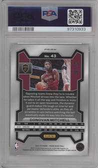Donovan Mitchell from the 2023-24 Panini Prizm set featuring a Gold Wave parallel graded by PSA and given an overall grade of 10.