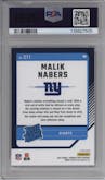 Malik Nabers from the 2024 Donruss Optic set featuring a Hyper Blue parallel graded by PSA and given an overall grade of 10.