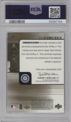 Ken Griffey Jr. from the 2000 SPx set graded by PSA and given an overall grade of 10.