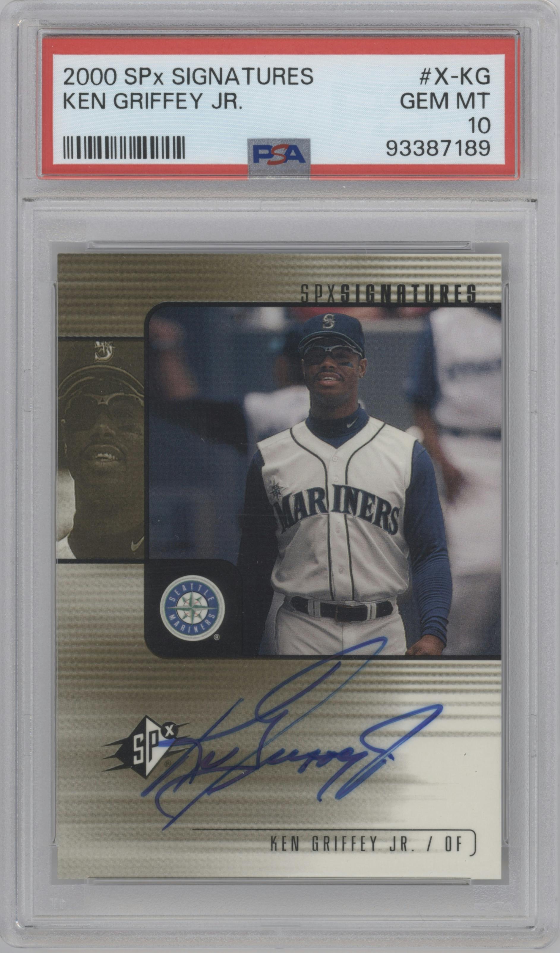 Ken Griffey Jr. from the 2000 SPx set graded by PSA and given an overall grade of 10.