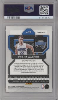 Franz Wagner from the 2021-22 Panini Prizm  set featuring a Red Ice parallel graded by PSA and given an overall grade of 10.