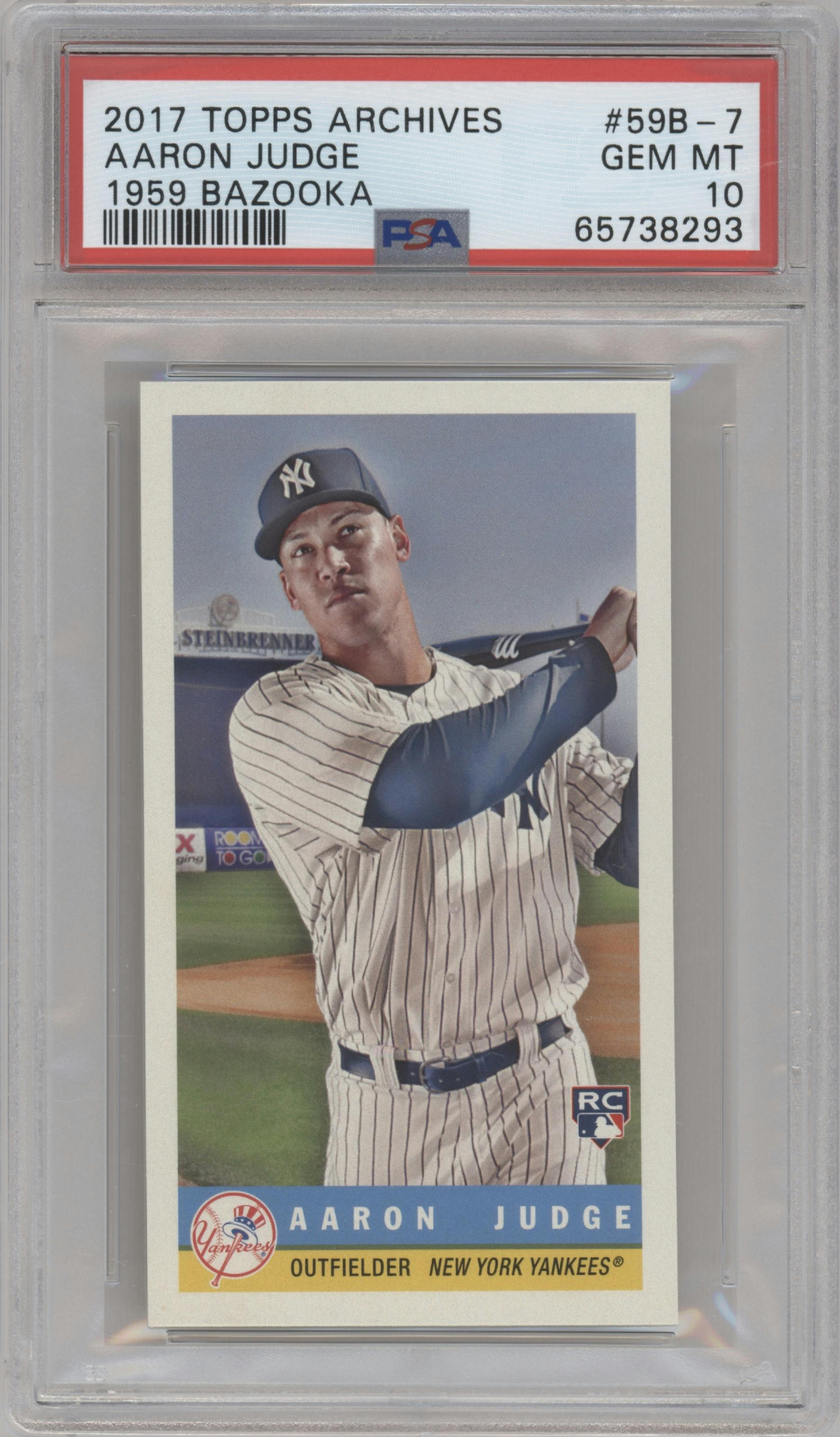 Aaron Judge from the 2017 Topps Archives set graded by PSA and given an overall grade of 10.