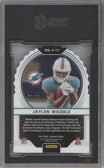 Jaylen Waddle from the 2021 Panini Obsidian set graded by SGC and given an overall grade of 9.