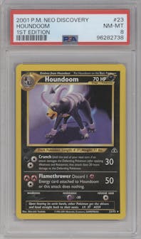 Houndoom from the 2001 Pokemon Neo Genesis set graded by PSA and given an overall grade of 8.