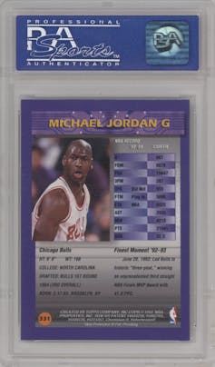 Michael Jordan from the 1994-95 Topps Finest  set graded by PSA and given an overall grade of 9.